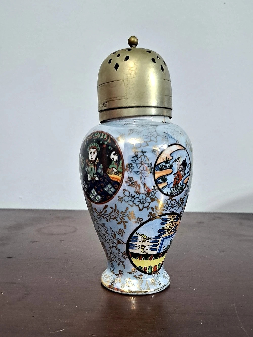 Hand-Painted Japanese Satsuma Jar Porcelain Jar Metal Lid.